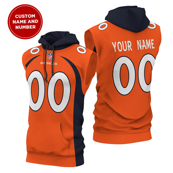 Men's Orange Denver Broncos Customized Limited Edition Sleeveless Hoodie